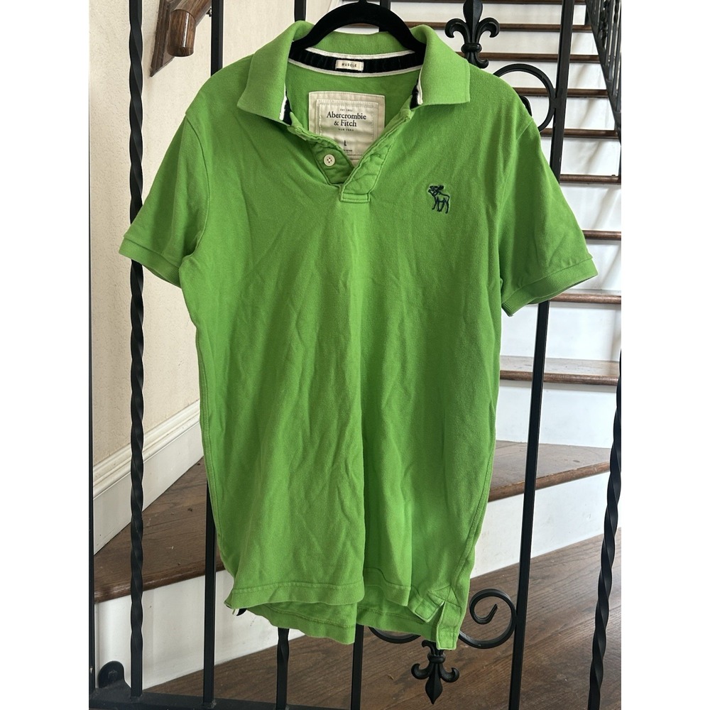 Men's Large Abercrombie and Fitch Men's Polo Shirt "Muscle" Fit Lime Green Y2K